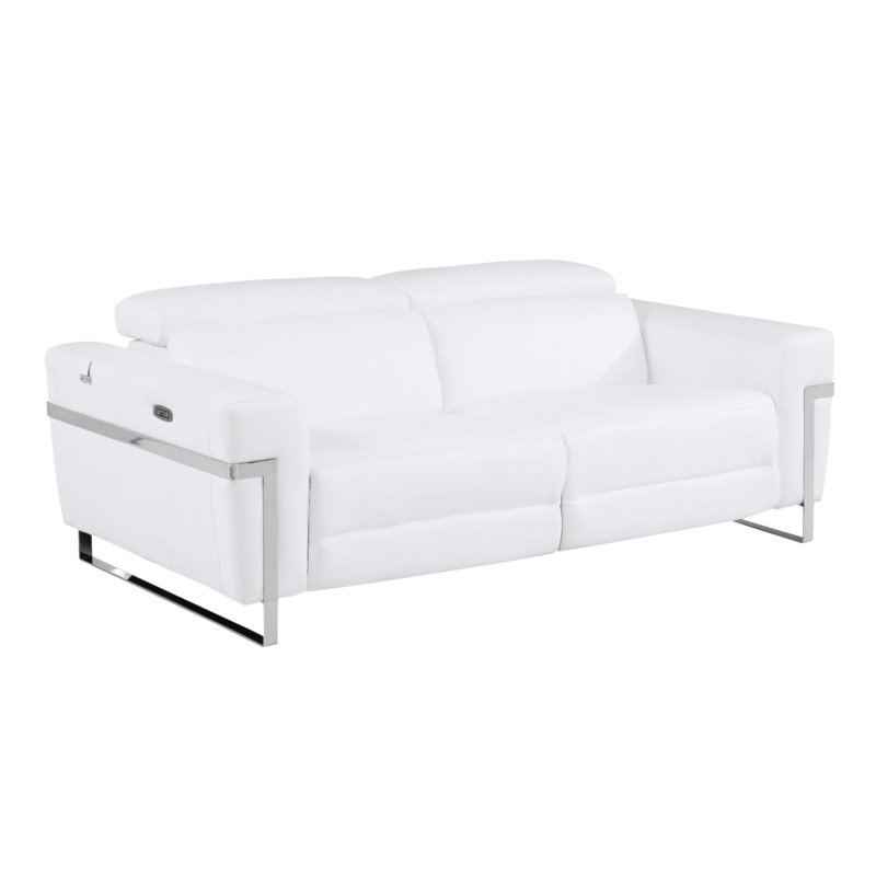 Global United Top Grain Italian Leather Sofa With Power Recliner, White
