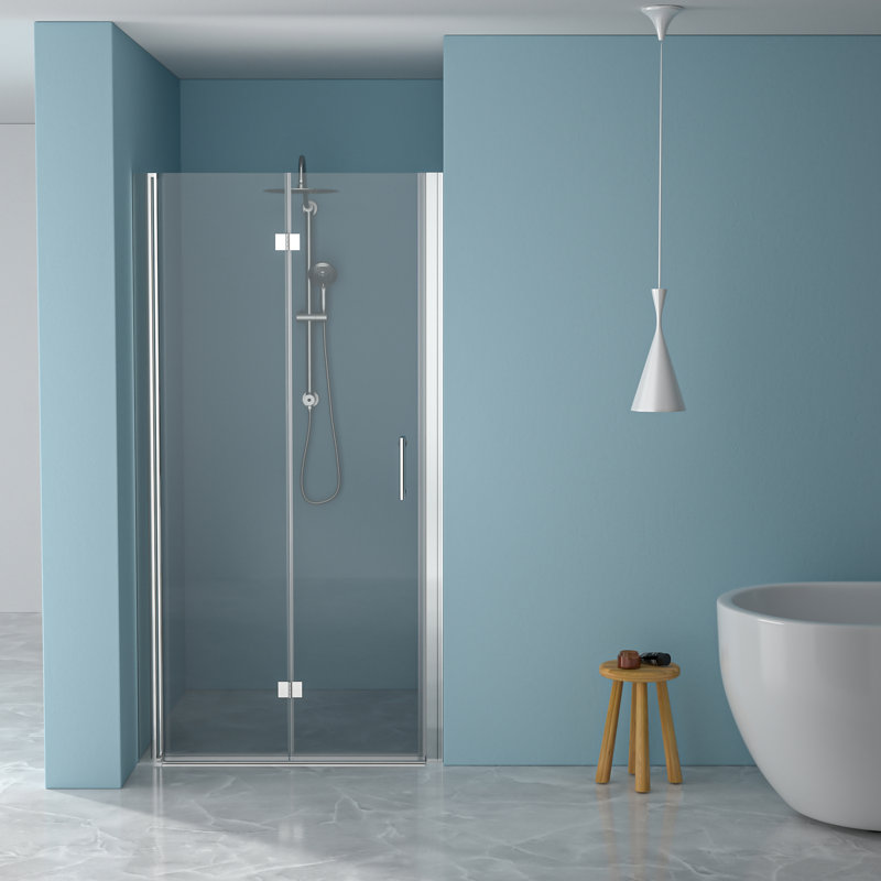 30"W X 72"H Fold Frameless Shower Door With Tempered Glass, Chrome