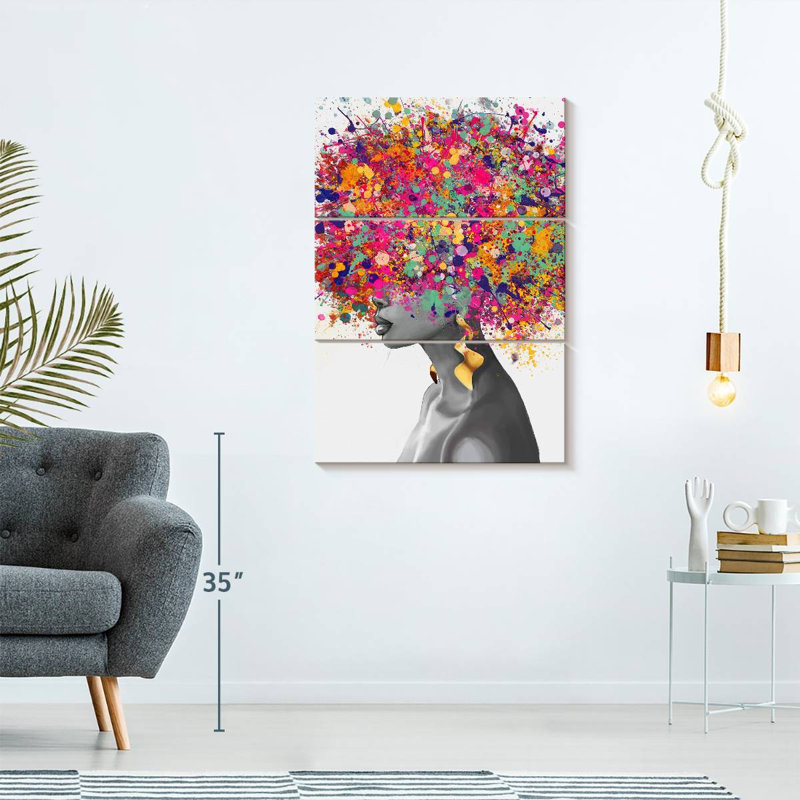Afro Hair Pop 3 pièces, H 57 po x l 36 po x P 1,25 po