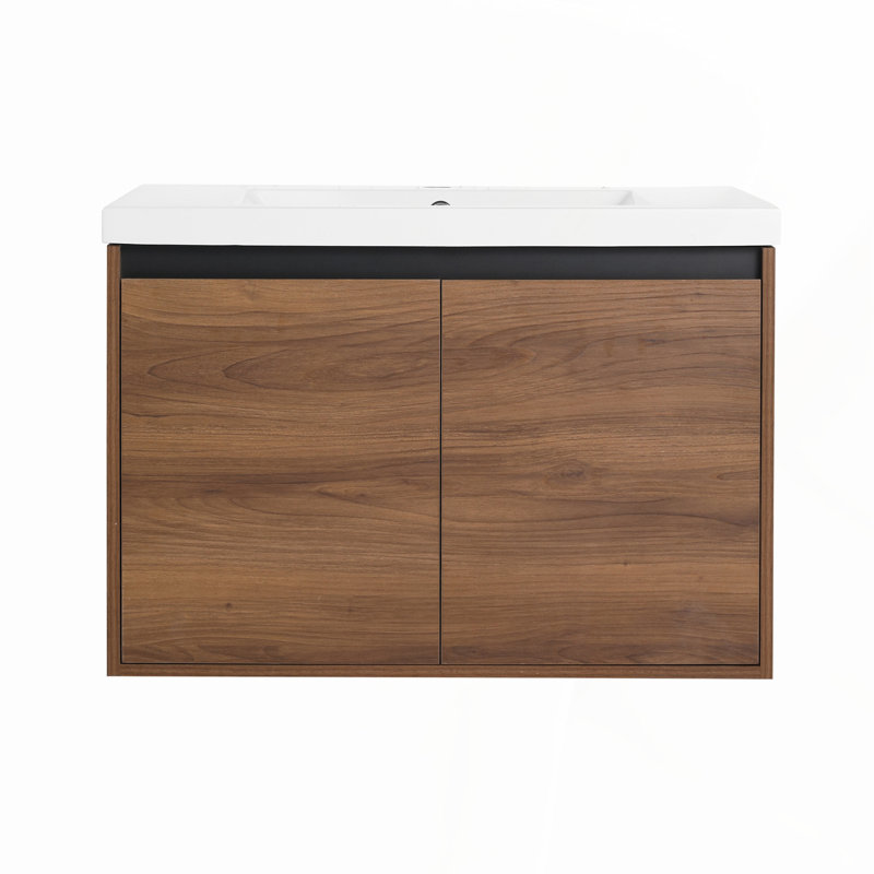 Meuble-lavabo de 60 po avec lavabo double, armoire en contreplaqué flottant, capteur de lumière et lavabos en marbre durables, pré-assemblé en blanc