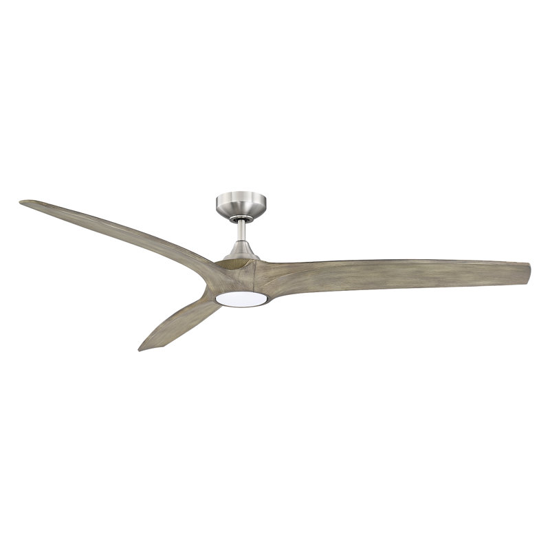 60'' Ceiling Fan with LED Lights, Satin Nickel with Grey Weathered Oak Blades