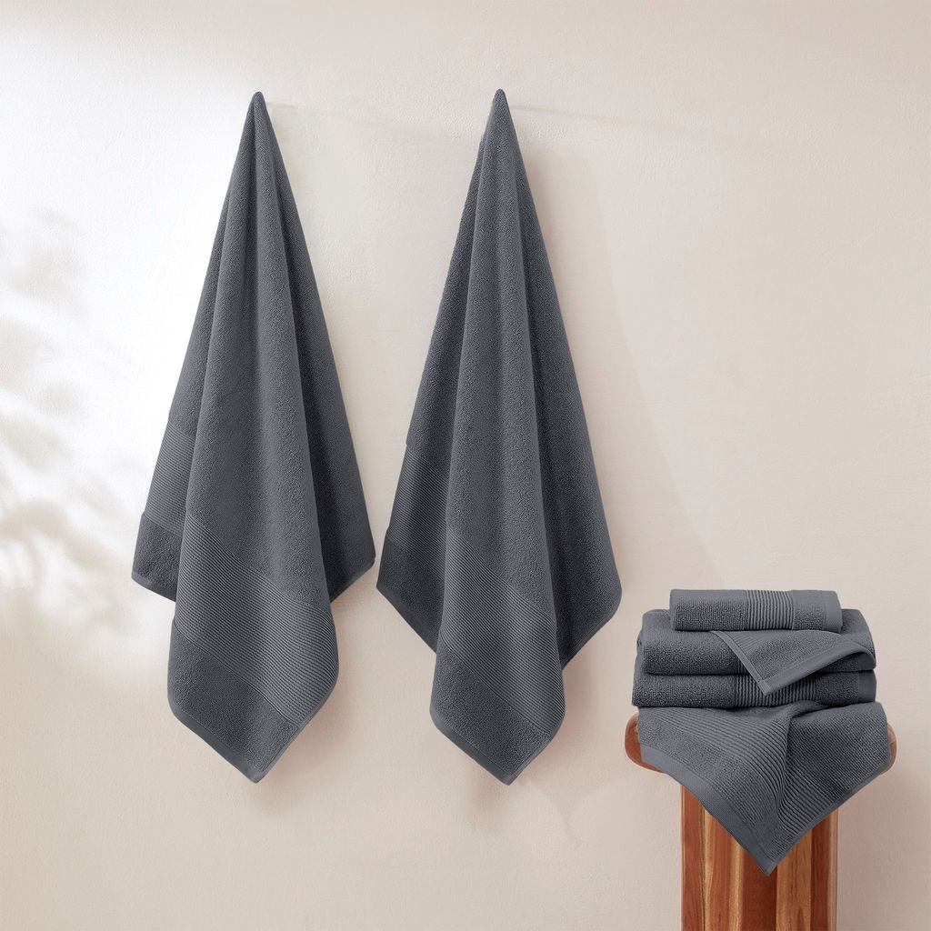 6-Piece Zero-Twist Cotton Towel Set, Charcoal Gray