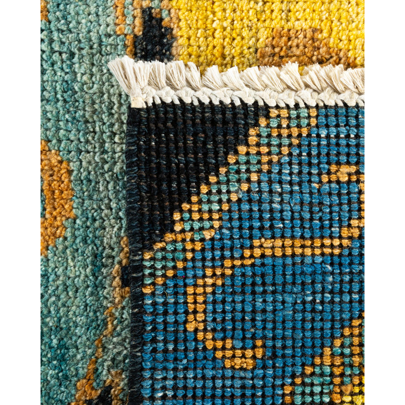 Handmade Black and Yellow Wool 9' x 12' Area Rug