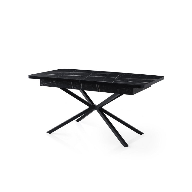 Modern Extendable Dining Table, Black & White Marble Design, 62.9 x 31.1 x 31.1 inches (Extends to 78.7 inches) | 100% Melamine Coated Particle Board, Static Dyed Iron Legs, 220 lbs Capacity | Perfect for Stylish Dining Rooms