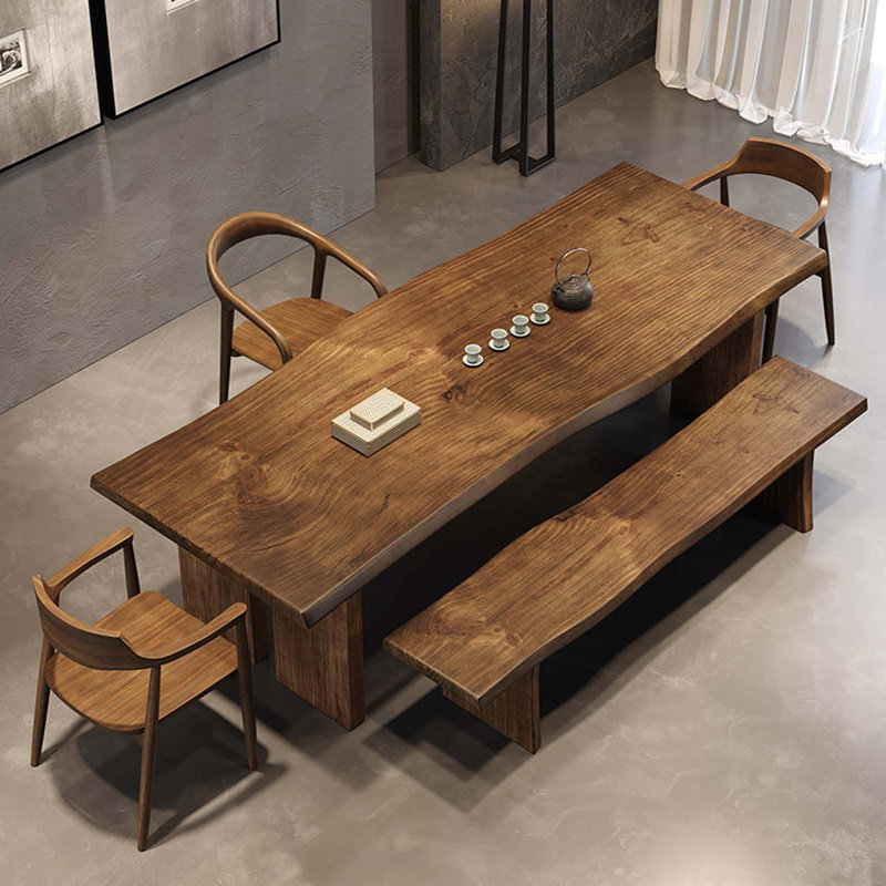 Brown Rectangular Solid Wood Dining Table, 29.53"H×70.87"L×27.56"W