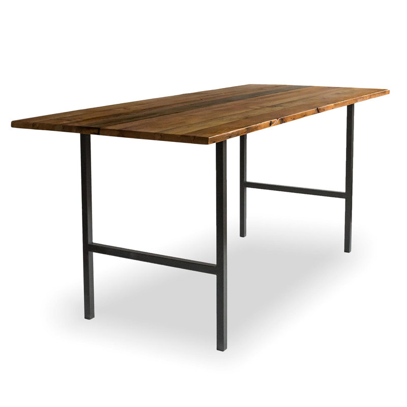 Braddock Solid Wood Top Metal Base Dining Table, Antique, 108" H x 42" W x 42" D