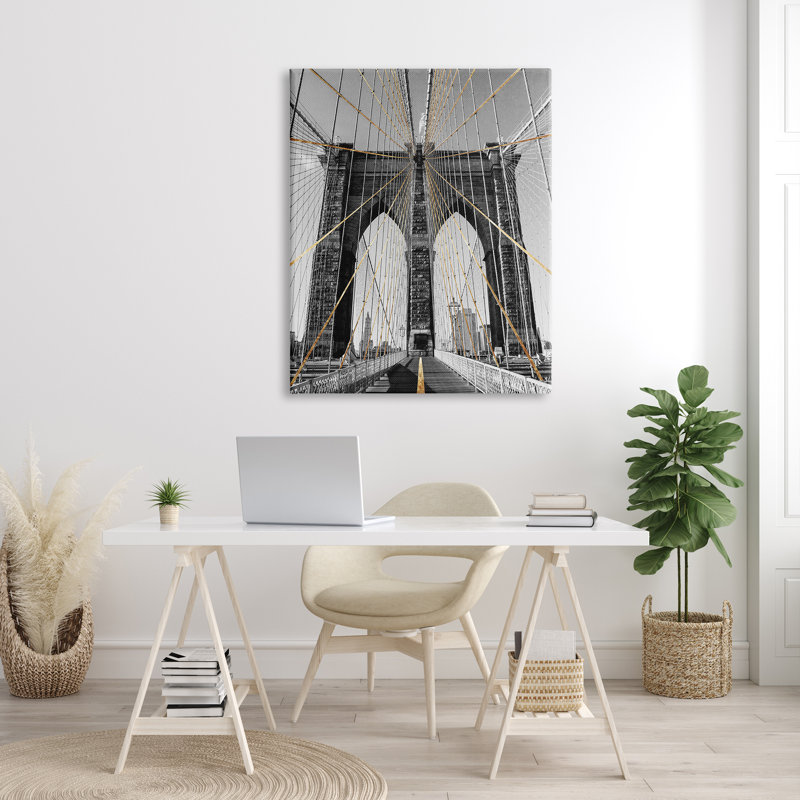 Pont de Brooklyn, architecture de câble géométrique Urban par Ziwei Li - photographie sur bois, H 48 po x l 36 po