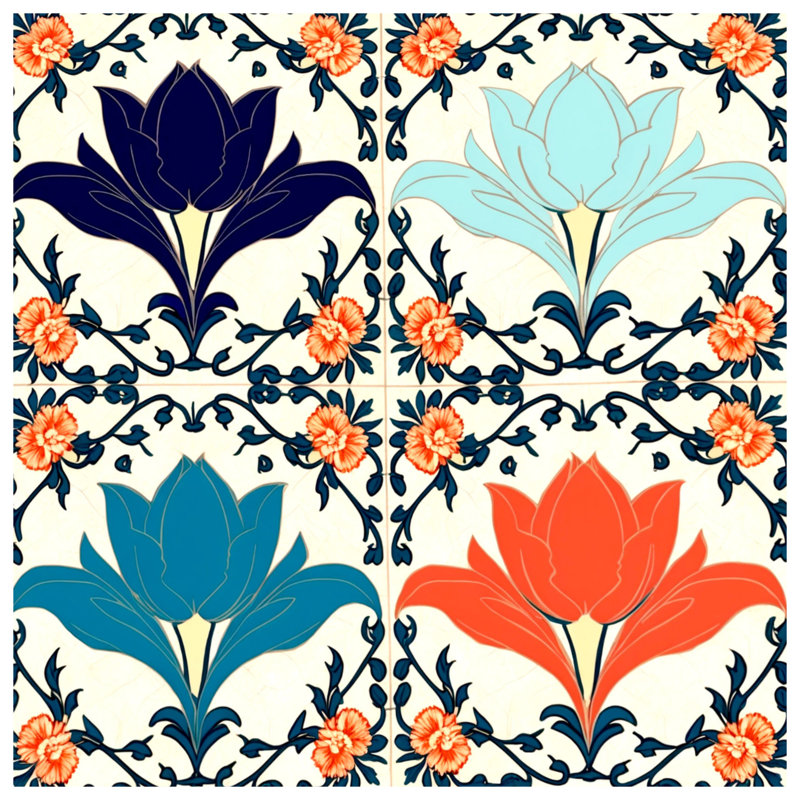 Floral Tile Patterns Comforter, Queen
