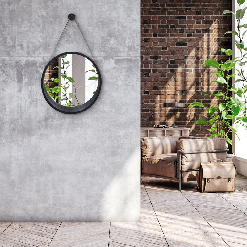 Miroir norvégien rond noir, H 16 po x l 16 po