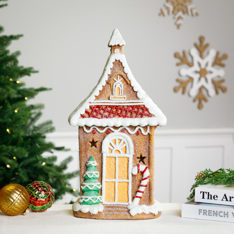 LED Lighted Gingerbread House With Christmas Tree And Candy Cane - 18.5"