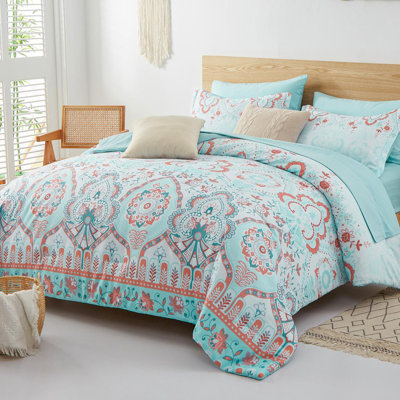 Ethnic Style Comforter Set Queen Size, 7 Piece Bed in a Bag ,Bohemian Complete Bedding Set for All Season