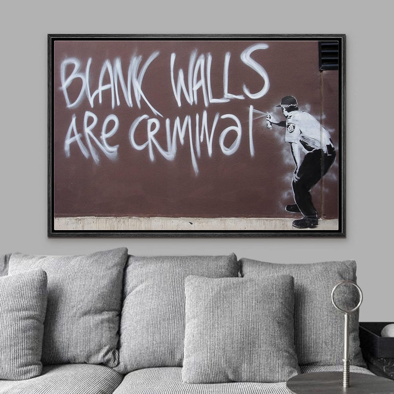 Art textuel Banksy, H 24 po x l 36 po x P 1,5 po, Cadre flottant noir