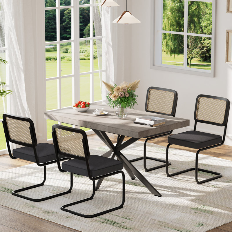 55.11-70.86in Rectangular Extendable Dining Table Set, Black, 7 Pieces: Table, 6 Chairs, Gray