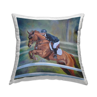 Jockey Jumping Hurdles Outdoor Printed Pillow by Andrew Kiss