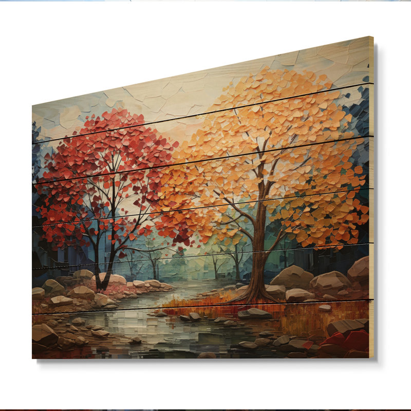 Érable orange majestueux II sur bois, H 10 po x l 20 po x P 0,78 po