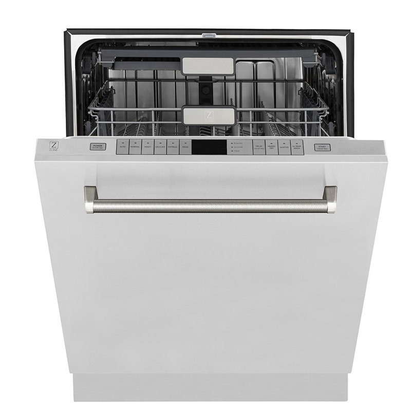 ZLINE Autograph 24 in. Monument 3rd Rack Dishwasher with Polished Nickel Helix Handle, 45dBa, Nickel