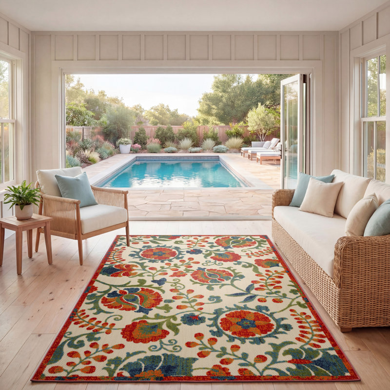 Tapis floral intérieur / extérieur Deka, Rectangle 5 pi 3 po x 7 pi 5 po