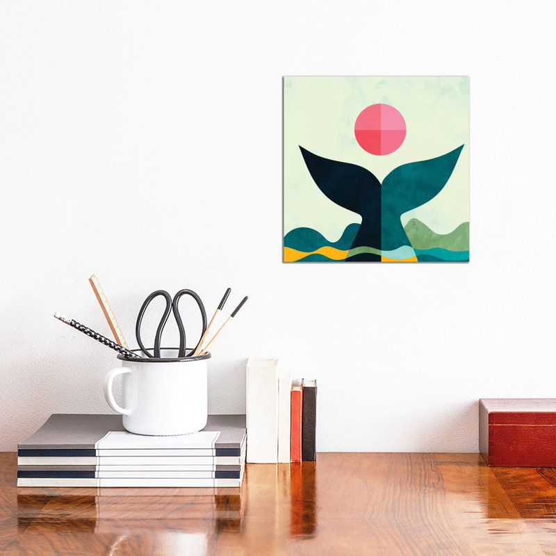 «Mid Century Whale» par Ana Rut Bré - impression d'art graphique, Toile tendue, Aucun mat, H 12 po x l 12 po x P 0,75 po