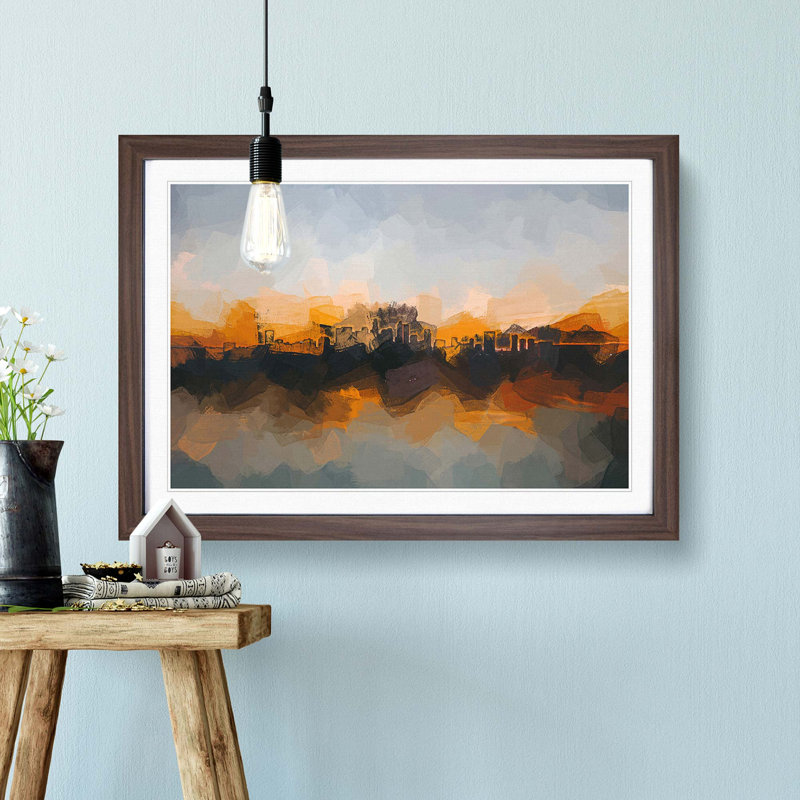 Sunrise over Los Angeles Skyline in Abstract - Picture Frame Graphic Art Print, 62cm H x 87cm W x 2cm D, Walnut Framed