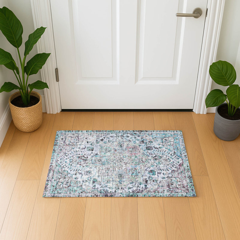 Premium Machine Washable Mayfield AMF2138 global Rug, 1'8" x 2'6", Sky