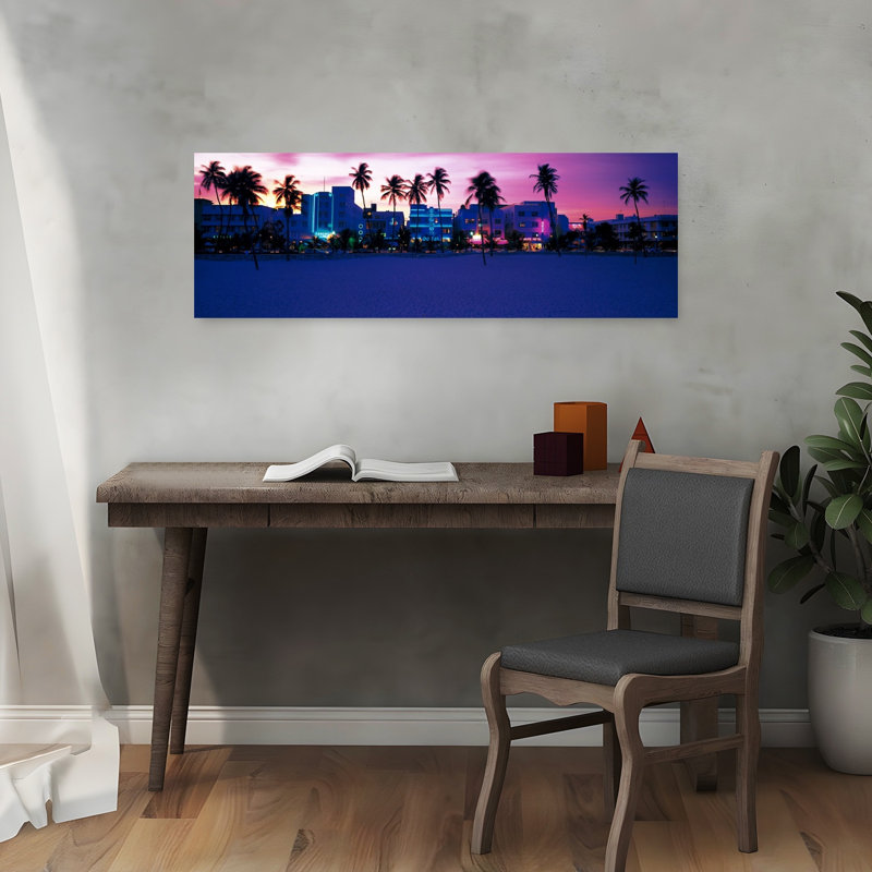 «Ocean Drive Miami Beach», États-Unis, paisible, paisible, palmier abstrait, architecture, art mural sur la plage