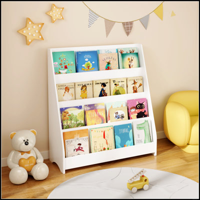 4-Tier Kids Bookshelf, Toddler Book Display Shelves, Helps Keep Bedrooms, Playrooms, and Classrooms Organized