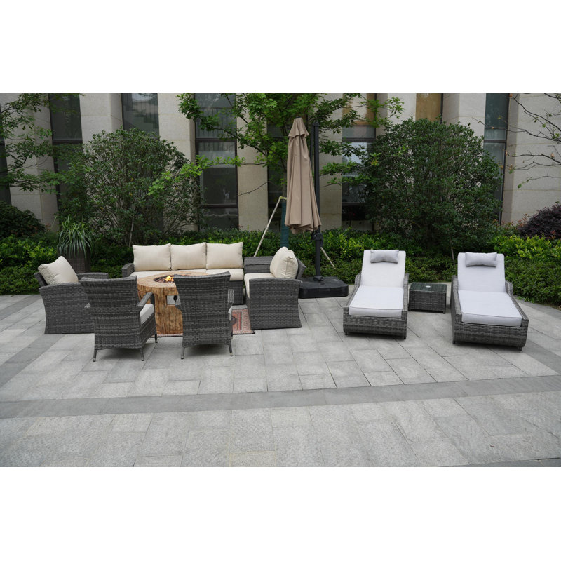 Almanza 10 - Person Patio Conversation Set with Cushions, Beige/Light Gray, Gray