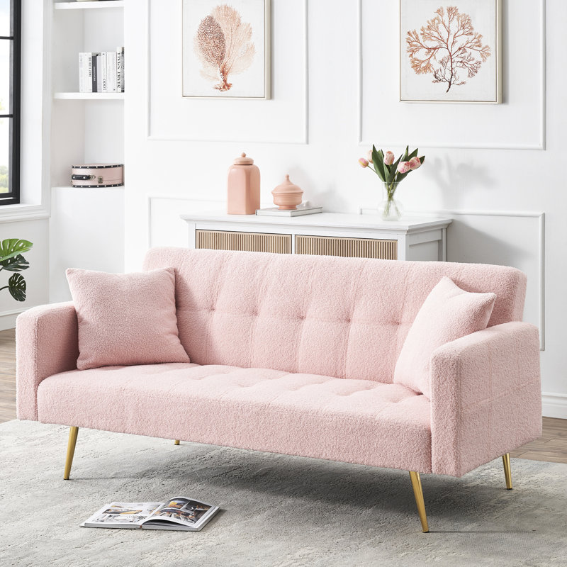 Pink 71.7 - Inch Fleece 2 Seat Bed With And Coffee Table Function, Modern Design, Comes Two Throw Pillows Seat, Design For Primary Living Space,