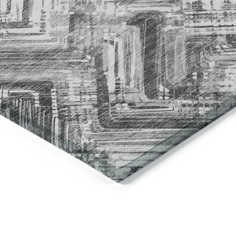 Tapis intérieur / extérieur argenté géométrique lavable 9 pi x 12 pi