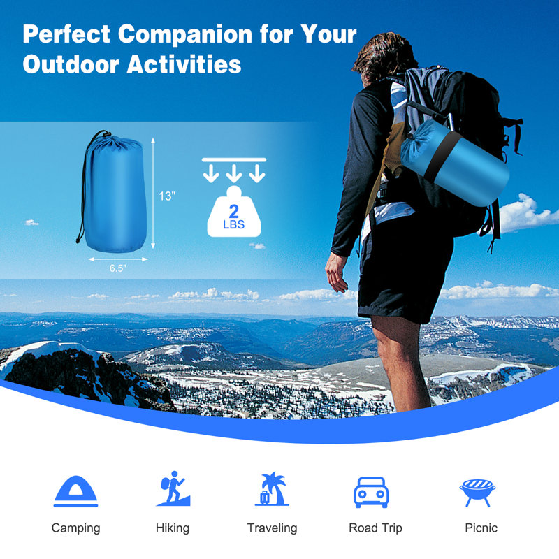 Blue Self-Inflating Nylon Camping Sleeping Pad with Carrying Bag