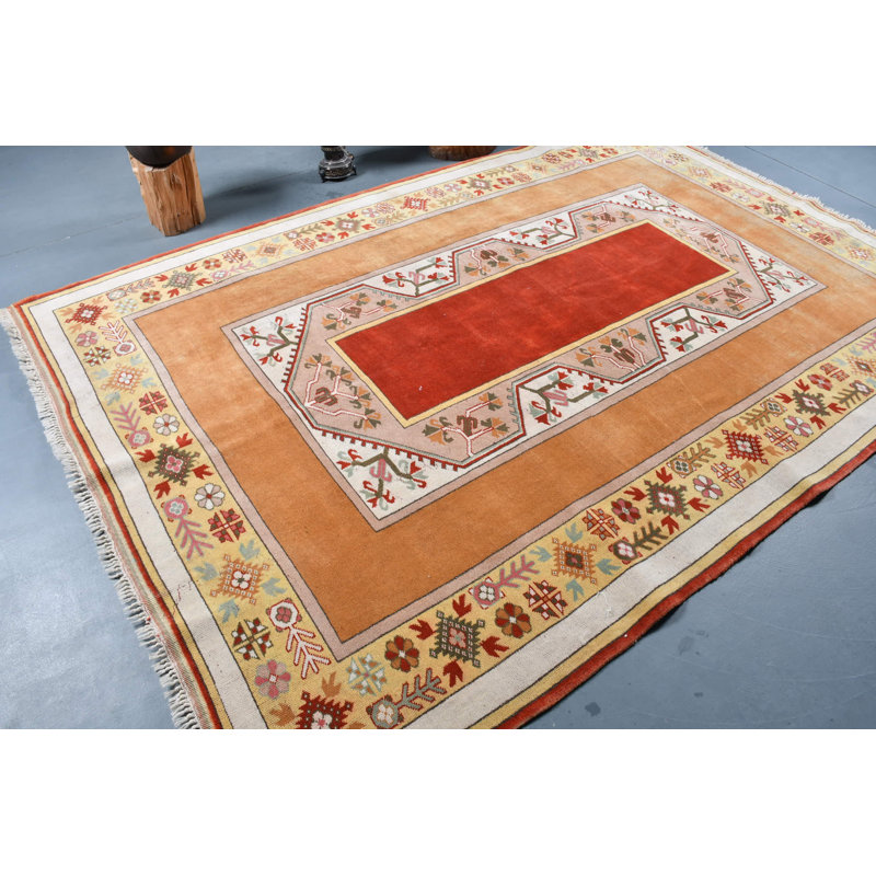 Tapis turc rétro de style bohémien Oushak - rouge / jaune