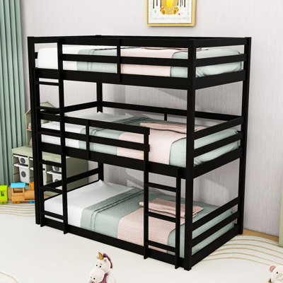 Triple Twin Over Twin Over Twin Bunk Bed With Detachable Design And Built-In Safety Features
