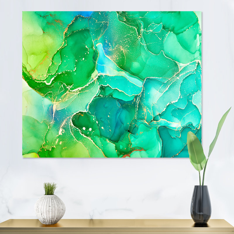 Vert et bleu liquide, reproduction d'art sur toile moderne, H 30 po x l 40 po, Toile tendue