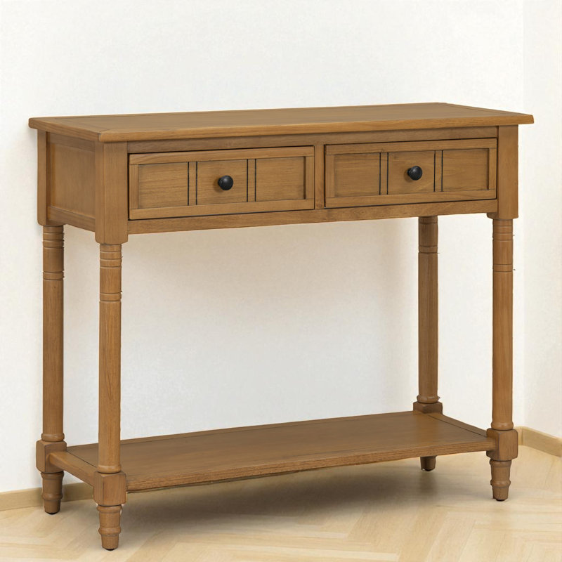 35.4" Console Table With Two Drawers And Bottom Shelf, Natural