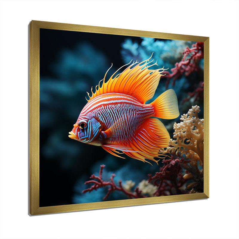 «Beautiful Blue and Orange Butterflyfish III», reproduction d'art mural plage et océan, H 16 po x l 16 po x P 1 po