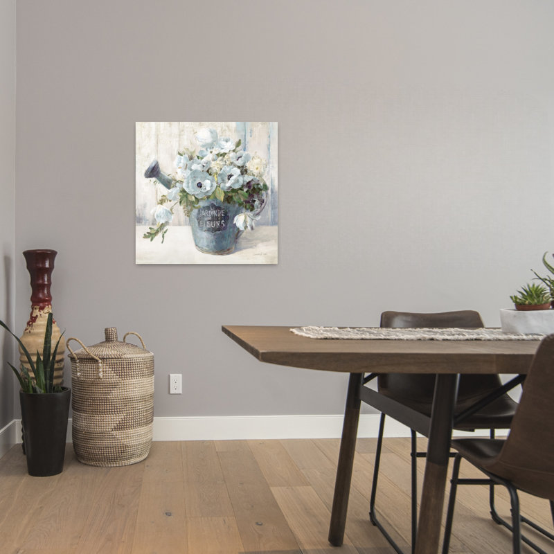 Art contemporain avec fleurs bleues et bouquets bleus, H 24 po x l 24 po