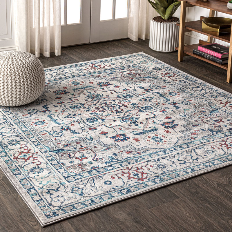 Tapis gris clair / bleu Lawrence Hill, Carré 6 pi 7 po