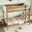 Lit superposé simple au-dessus de simple avec tête et pied de lit rembourrés Boucle, échelle, garde-corps de sécurité, structure en bois d'hévéa, naturel