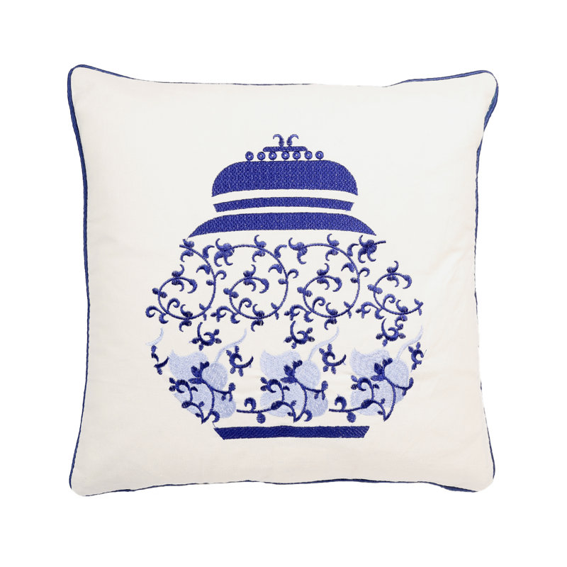 Embroidered Cotton Throw Pillow, Polyester/Polyfill