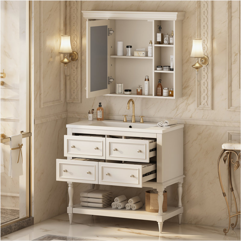 Meuble-lavabo moderne 36 po avec armoire à pharmacie 36 po, Beige