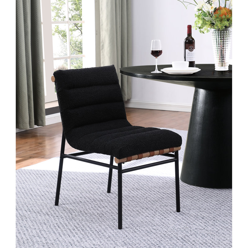 Chaises de salle à manger élégantes, ensemble de 2, en cuir cognac et tissu bouclé, finitions contrastées