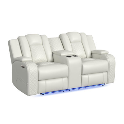 Okubo Power Motion Loveseat with Power Headrest, Console and LED in Pebble Oyster