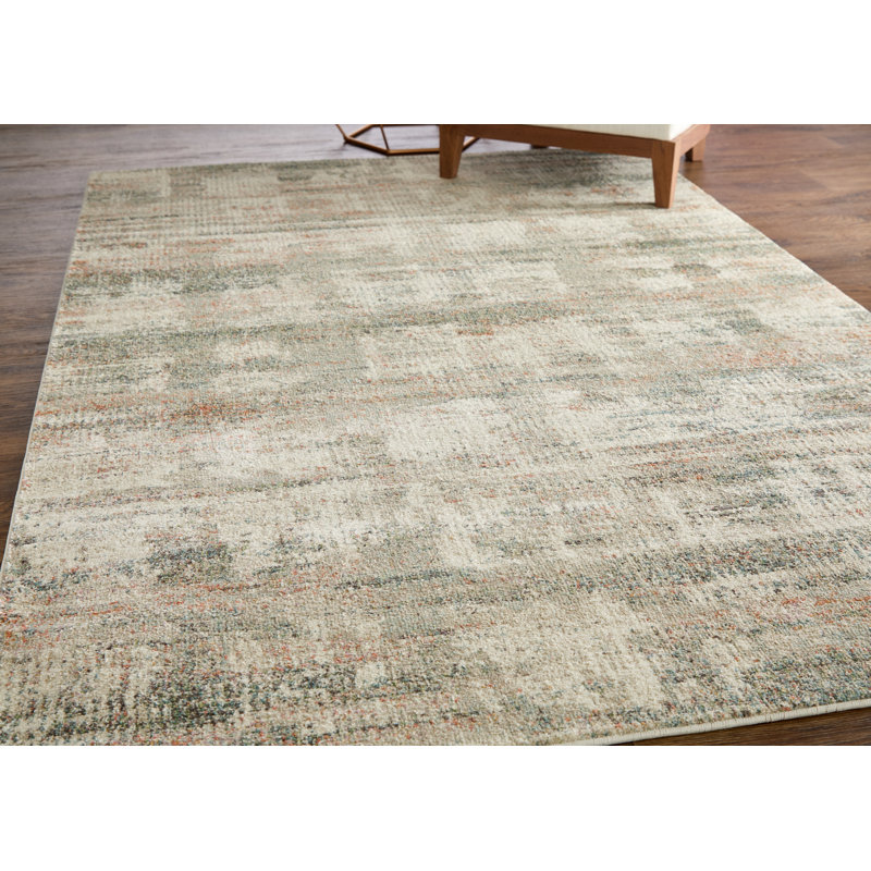 Roy Modern Abstract, Ivory/Gray/Green Area Rug, Runner 2'6" x 7'3"