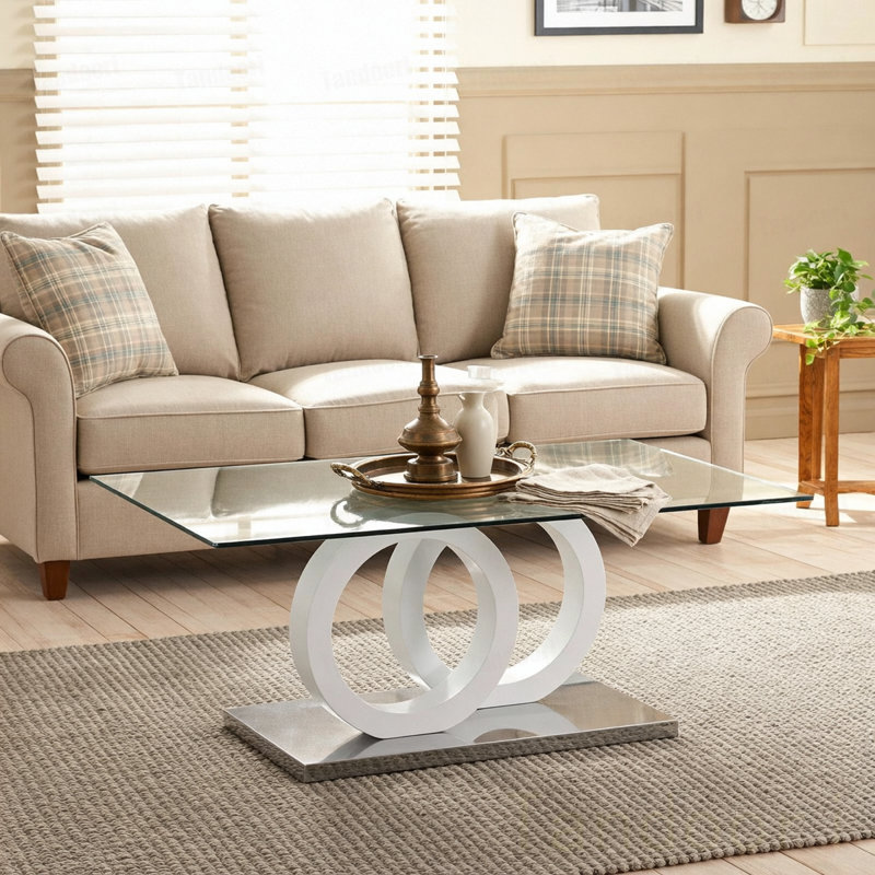 Table basse avec plateau en panneau de fibres à densité moyenne de style contemporain avec base - convient aux salons et aux salons