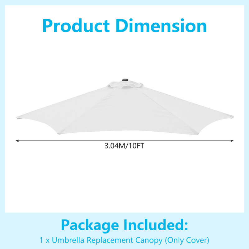 Housse de remplacement pour auvent pour parasol de patio de 10 pi pouvant accueillir 6 baleines (toile seulement), Blanc