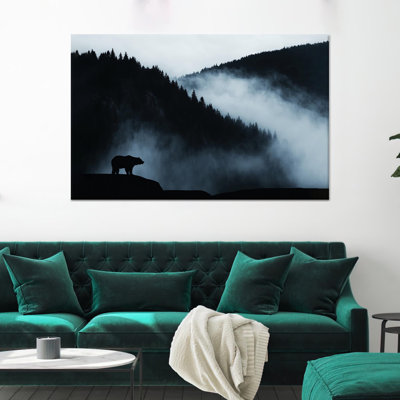 Reproduction d'art sur toile imprimée: Foggy Forest Bear, décor de chalet minimaliste, 1P