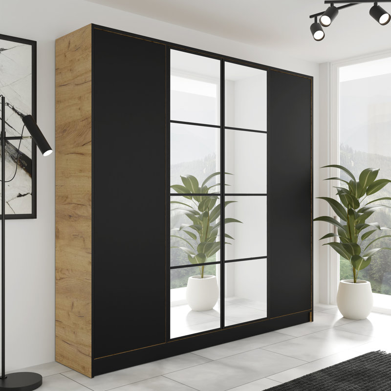 Aona 4 Door Wardrobe, Black/Oak Craft Gold