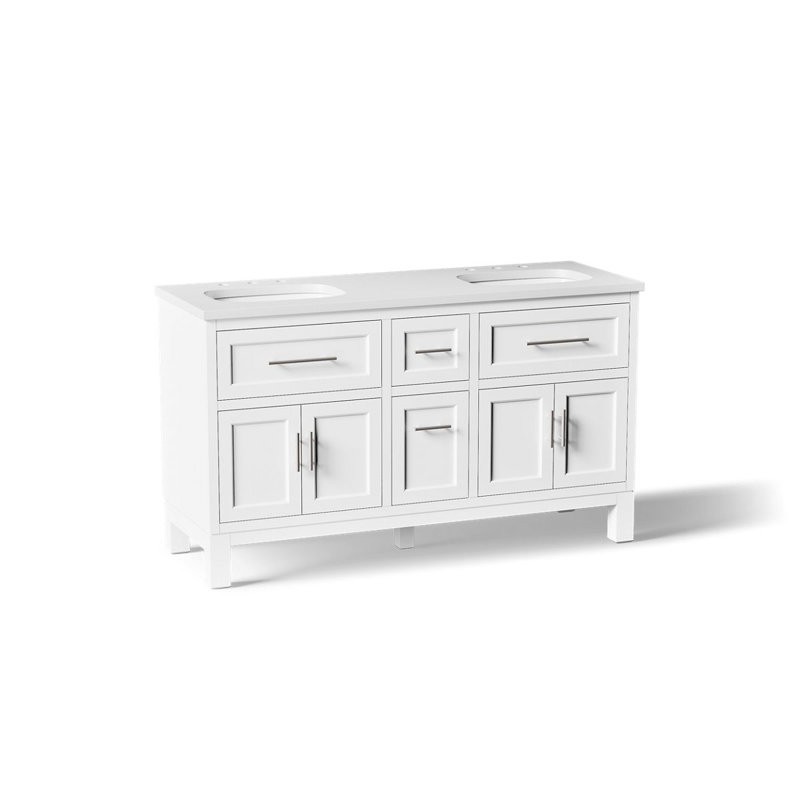 Quo Wall Mounted Single Bathroom Vanity with Solid Wood Top, White, 61"