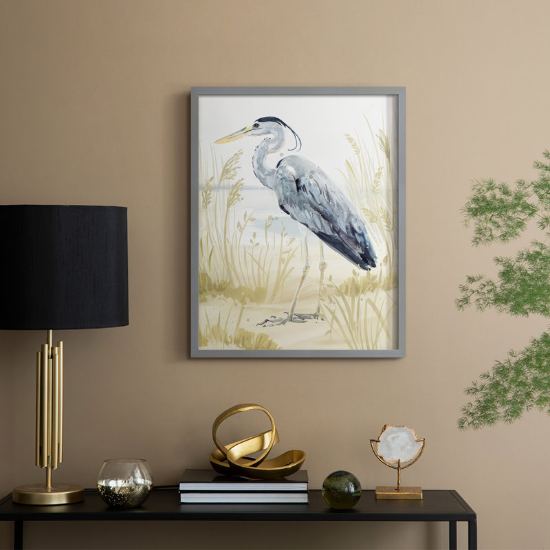Heron on the Coast II, reproduction encadrée - bois massif, H 30 po x l 24 po, Gris