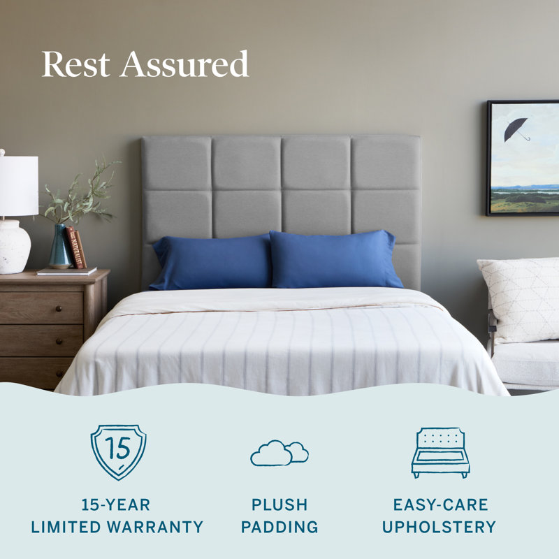 Lucid Upholstered Modern Headboard with Rectangle Tufting, Adjustable Height 47.51" - 59.45", Light Gray, King, Light Gray